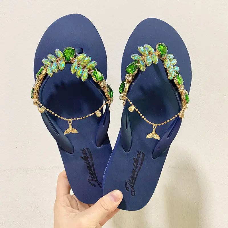 2023 Rhinestone Flip Flops Women Pink Small