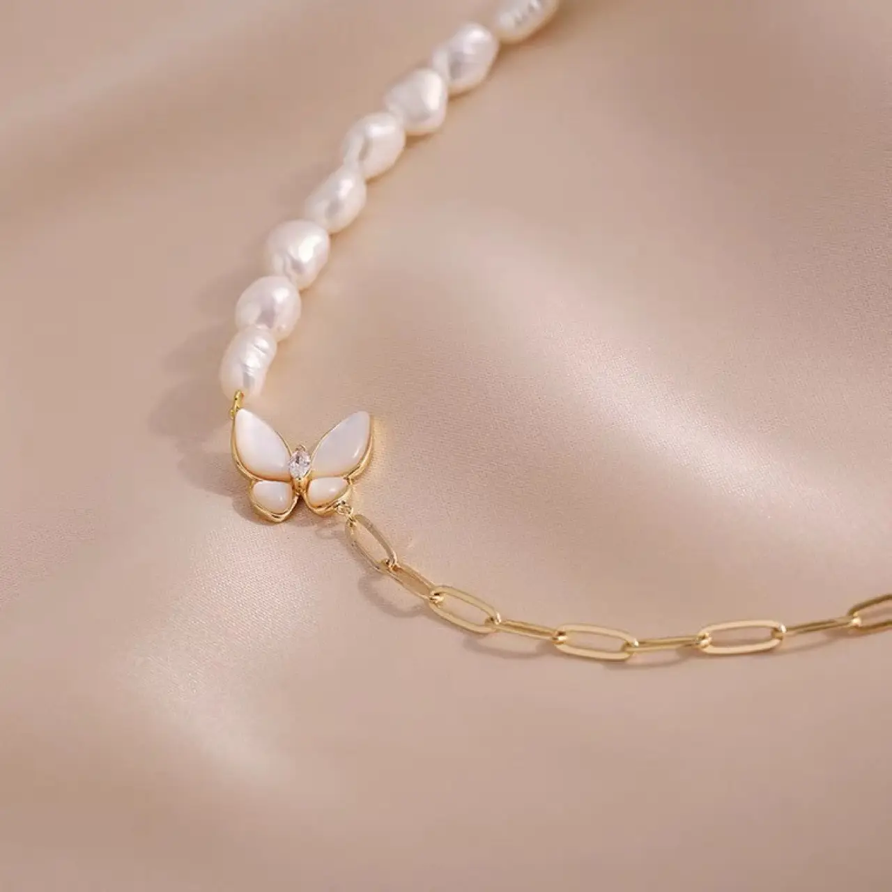 Natural Baroque Pearl Butterfly Necklace for Women - Image 5