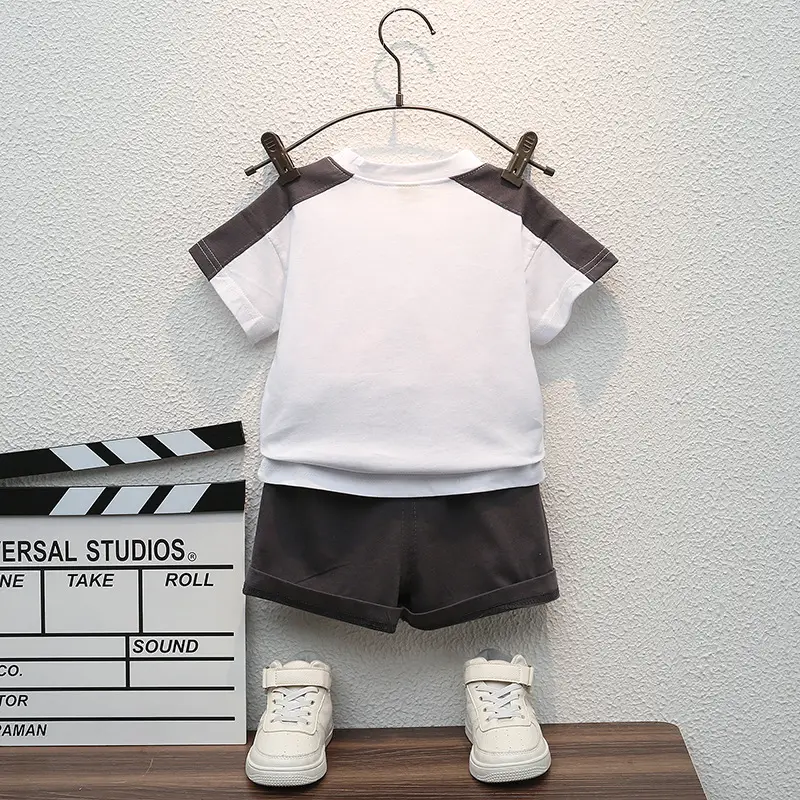 Children Cotton T-Shirt Shorts Set Green White Summer — feature 4