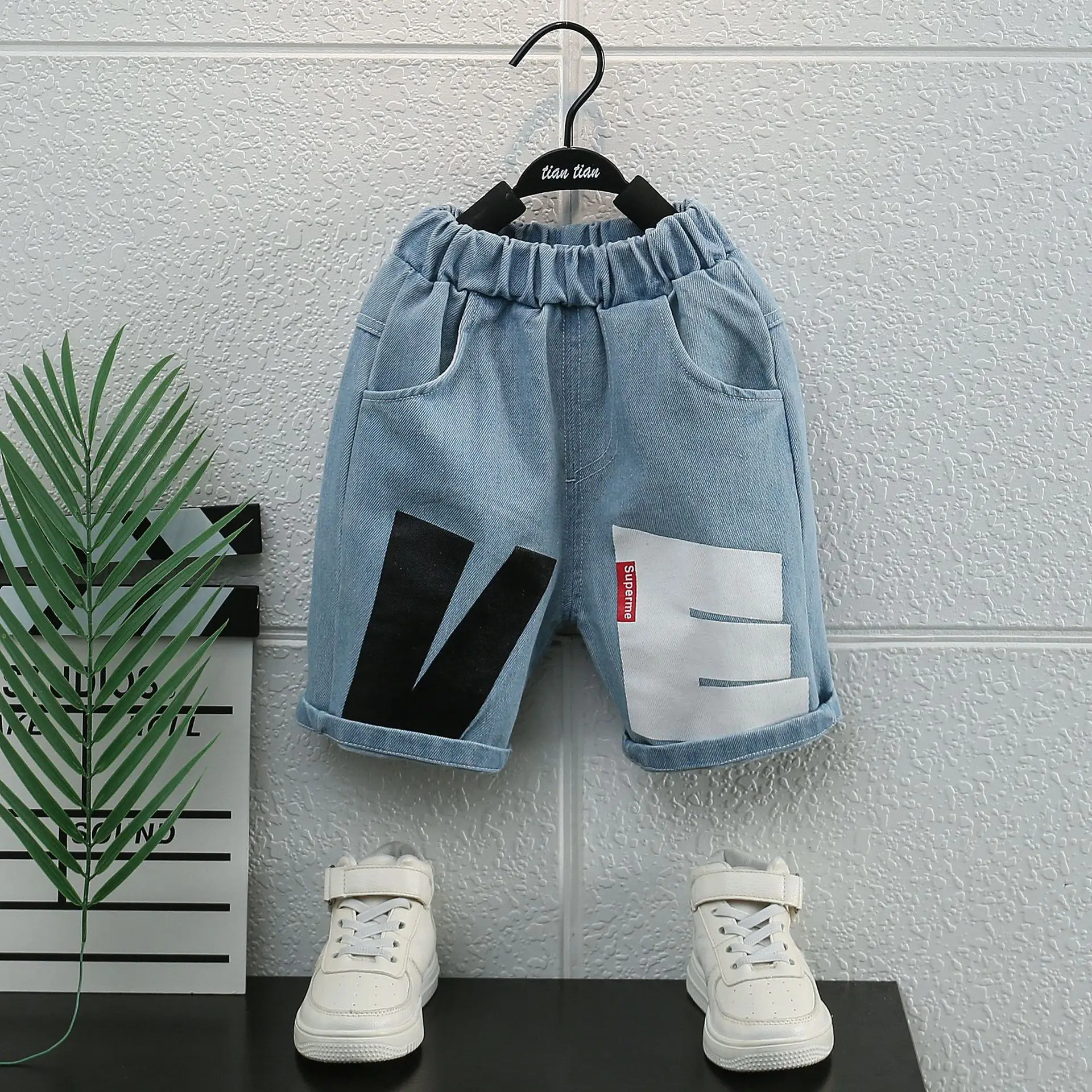 Children Cotton Shorts Set Blue White Summer - Image 4