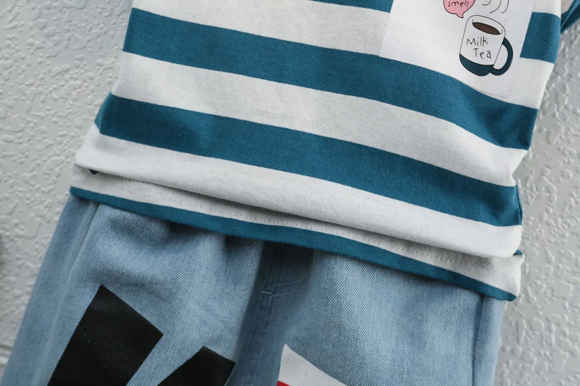 Children Cotton Shorts Set Blue White Summer — feature 11