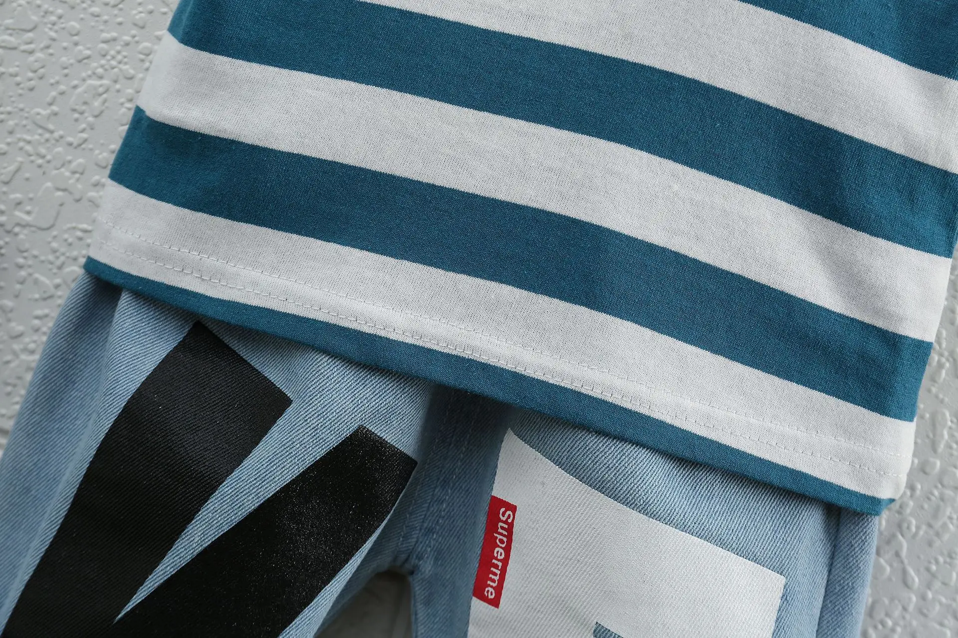 Children Cotton Shorts Set Blue White Summer — feature 12