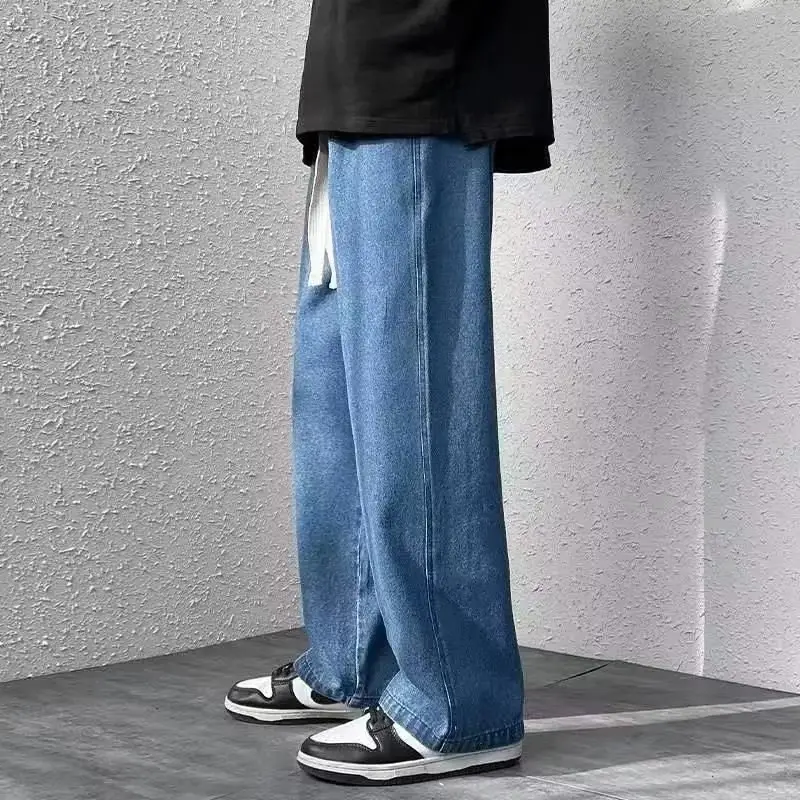 Men's Loose Wide Leg Blue Jeans Spring Casual Pants