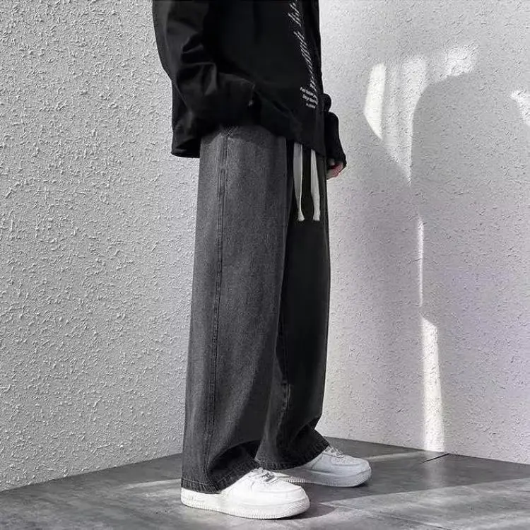 Men's Loose Wide Leg Blue Jeans Spring Casual Pants