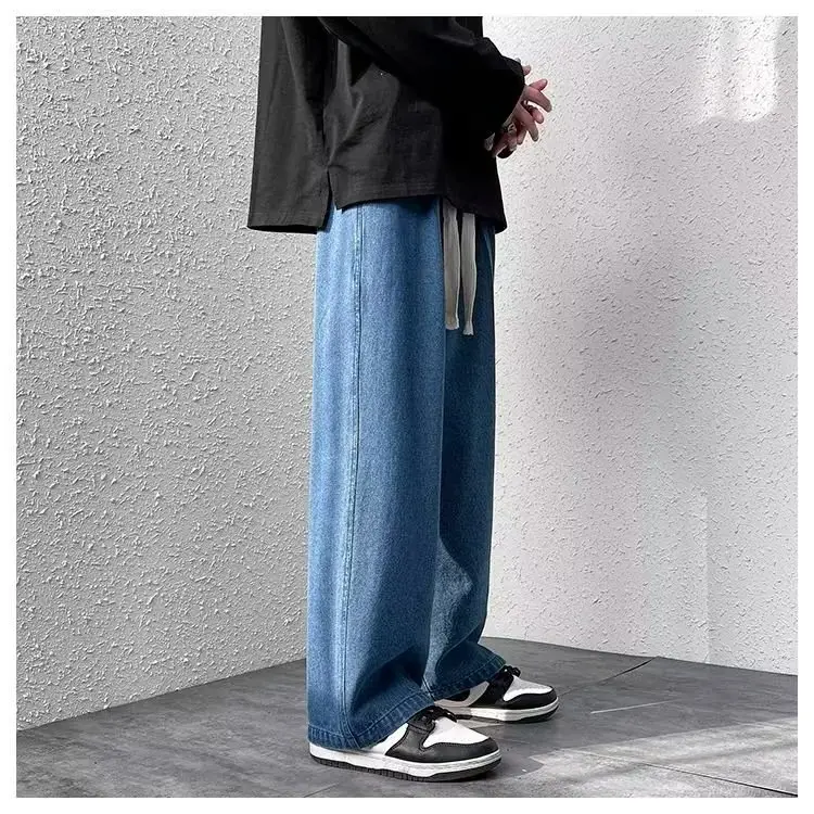 Men's Loose Wide Leg Blue Jeans Spring Casual Pants — feature 3