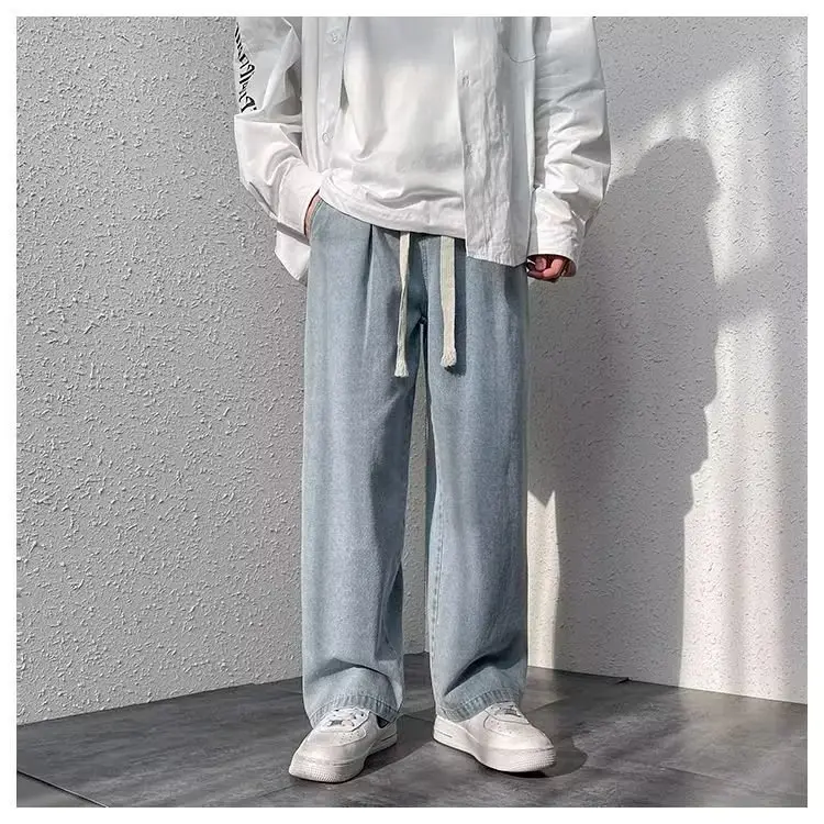 Men's Loose Wide Leg Blue Jeans Spring Casual Pants — feature 7