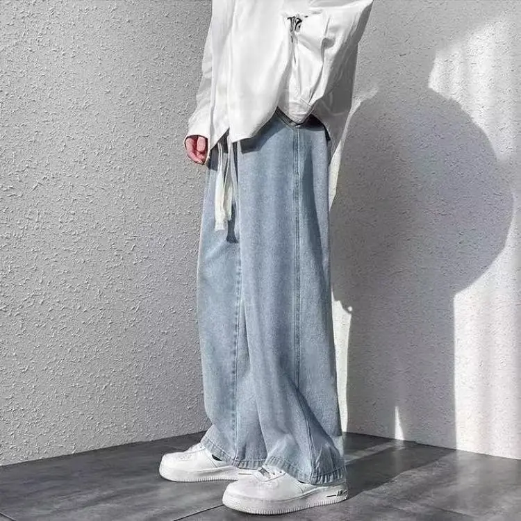 Men's Loose Wide Leg Blue Jeans Spring Casual Pants