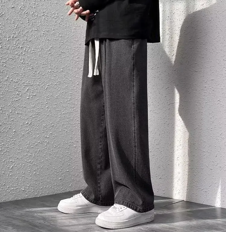 Men's Loose Wide Leg Blue Jeans Spring Casual Pants