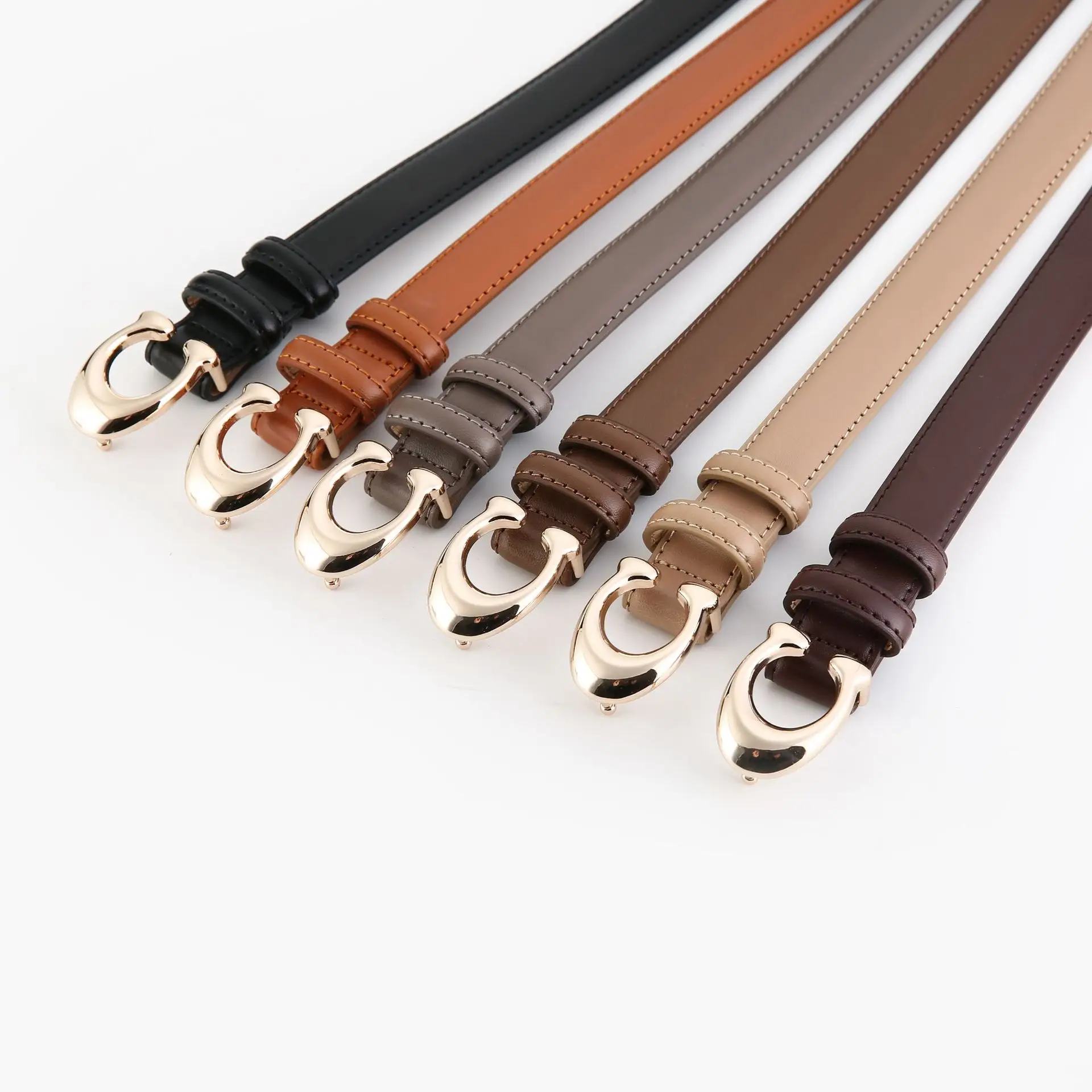 Women's Brown Leather Belt with Gold Buckle - Image 8