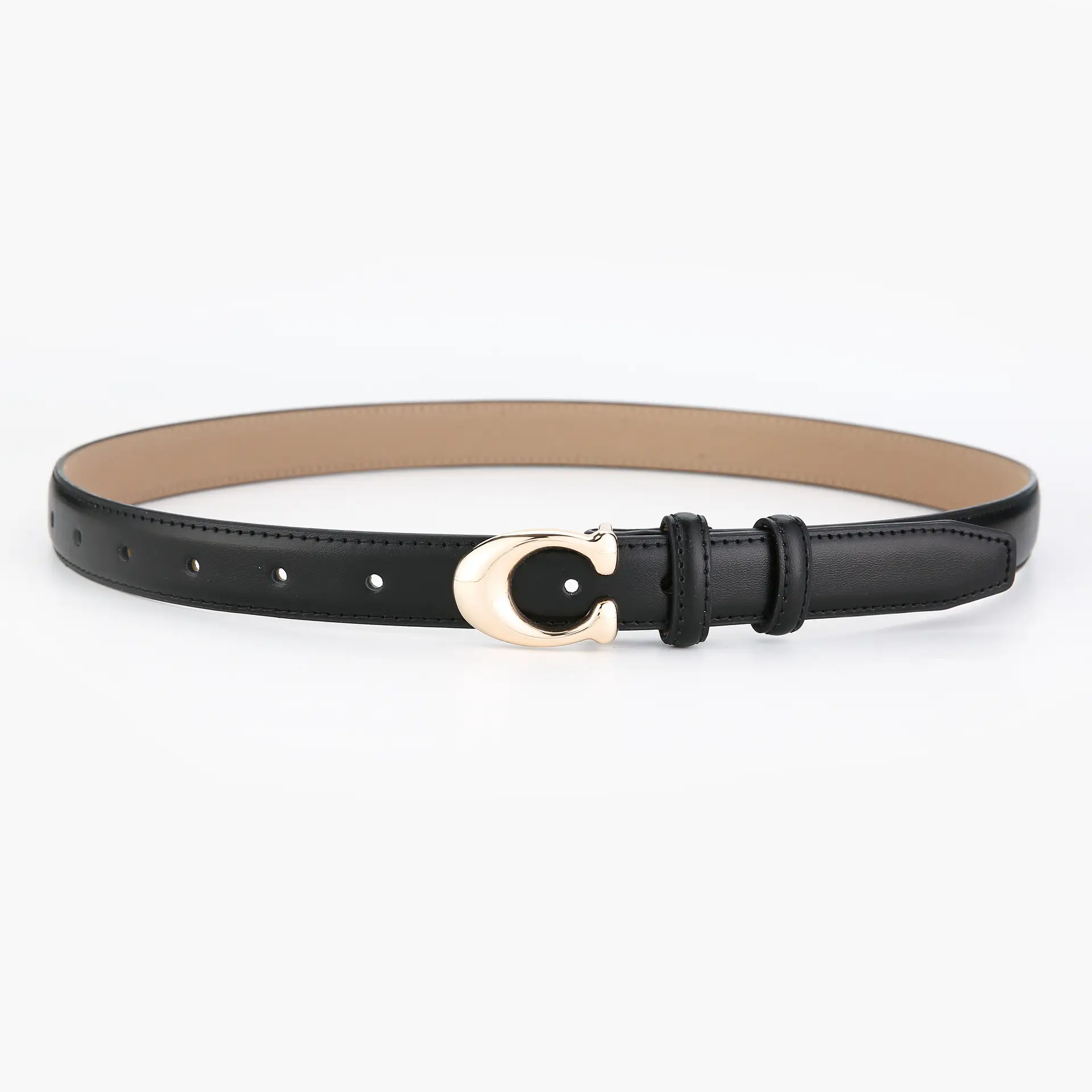 Women's Brown Leather Belt with Gold Buckle - Image 11