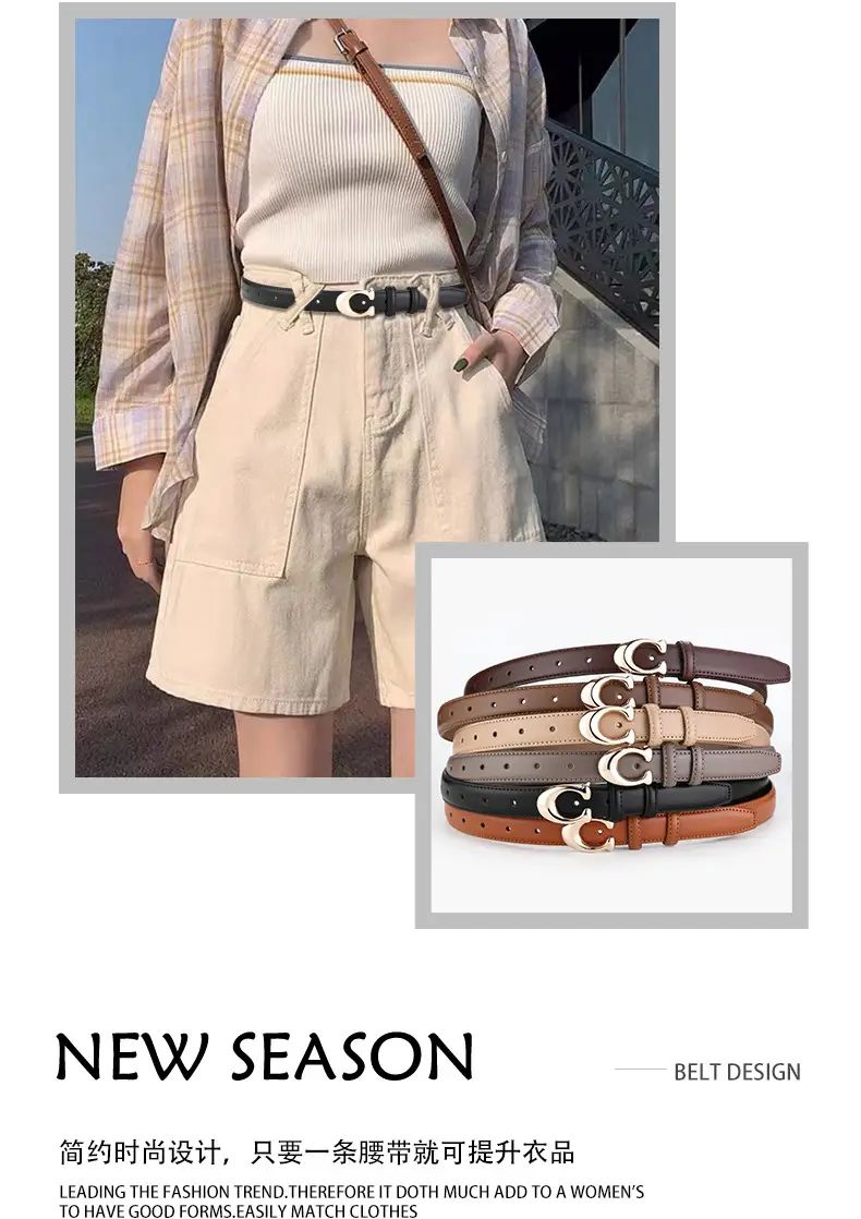 Women's Brown Leather Belt with Gold Buckle β feature 5