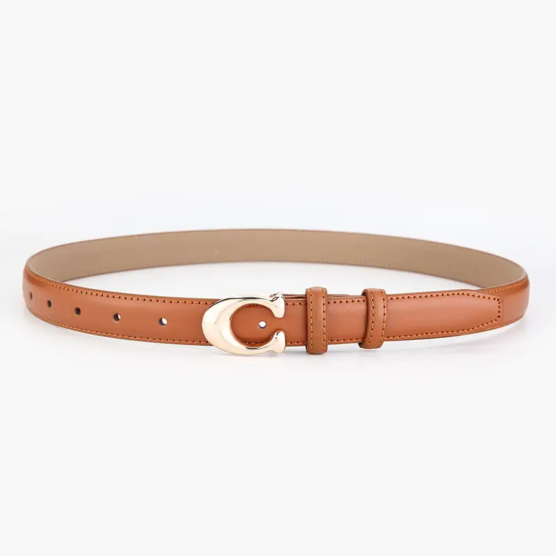 Women's Brown Leather Belt with Gold Buckle - Image 2