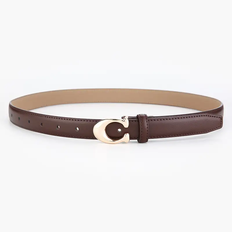 Women's Brown Leather Belt with Gold Buckle - Image 3