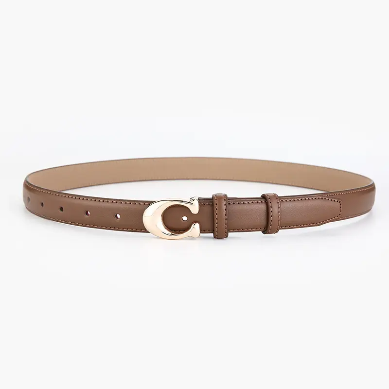 Women's Brown Leather Belt with Gold Buckle - Image 4