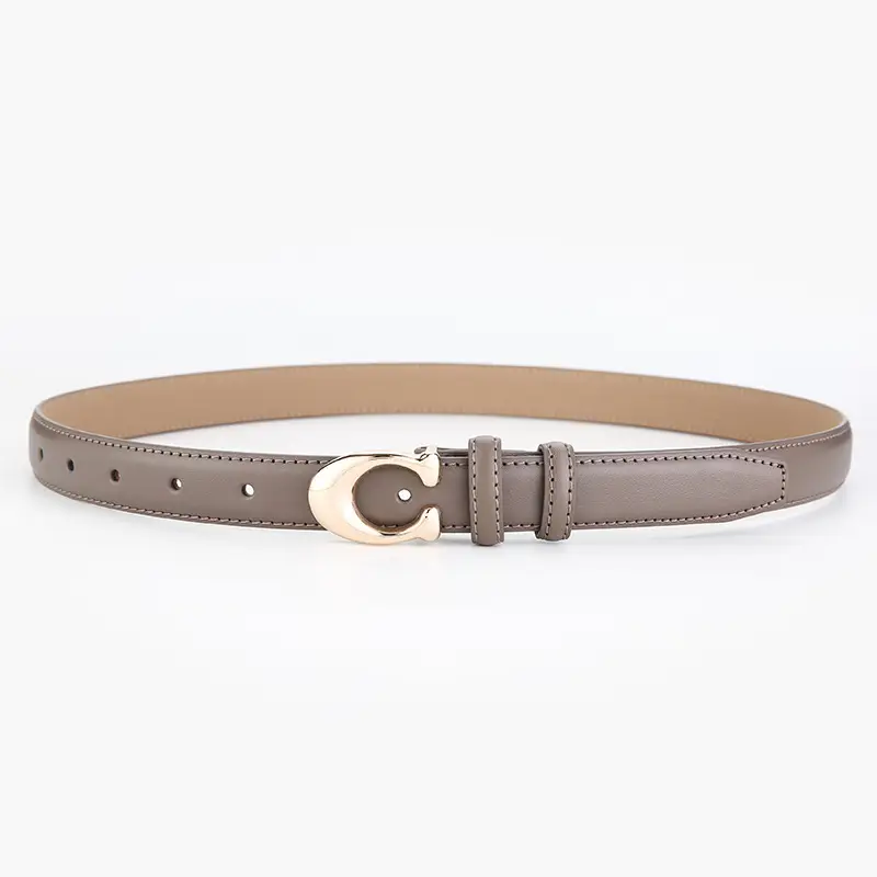 Women's Brown Leather Belt with Gold Buckle - Image 5