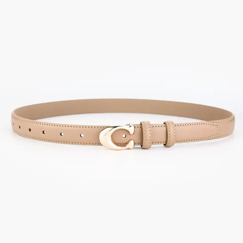Women's Brown Leather Belt with Gold Buckle - Image 6