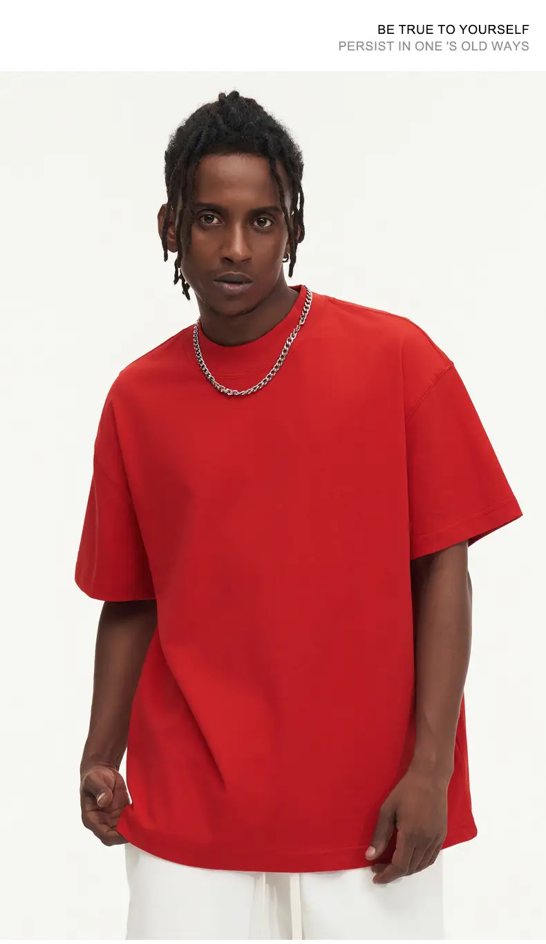 Red T-Shirt 32S Pure Cotton High Neck Loose Fit — feature 14