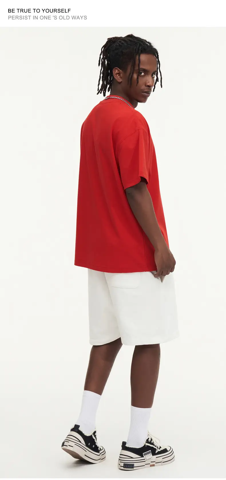 Red T-Shirt 32S Pure Cotton High Neck Loose Fit — feature 15