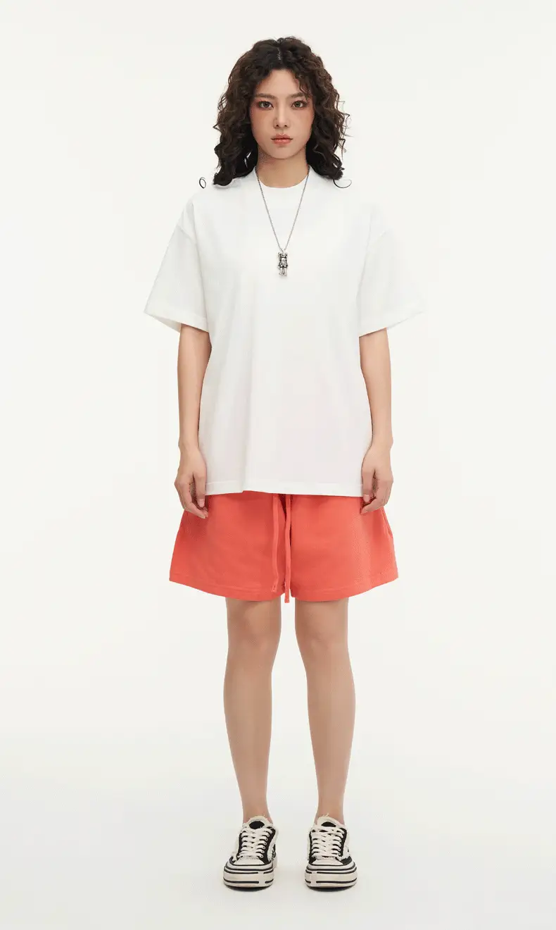Red T-Shirt 32S Pure Cotton High Neck Loose Fit — feature 36