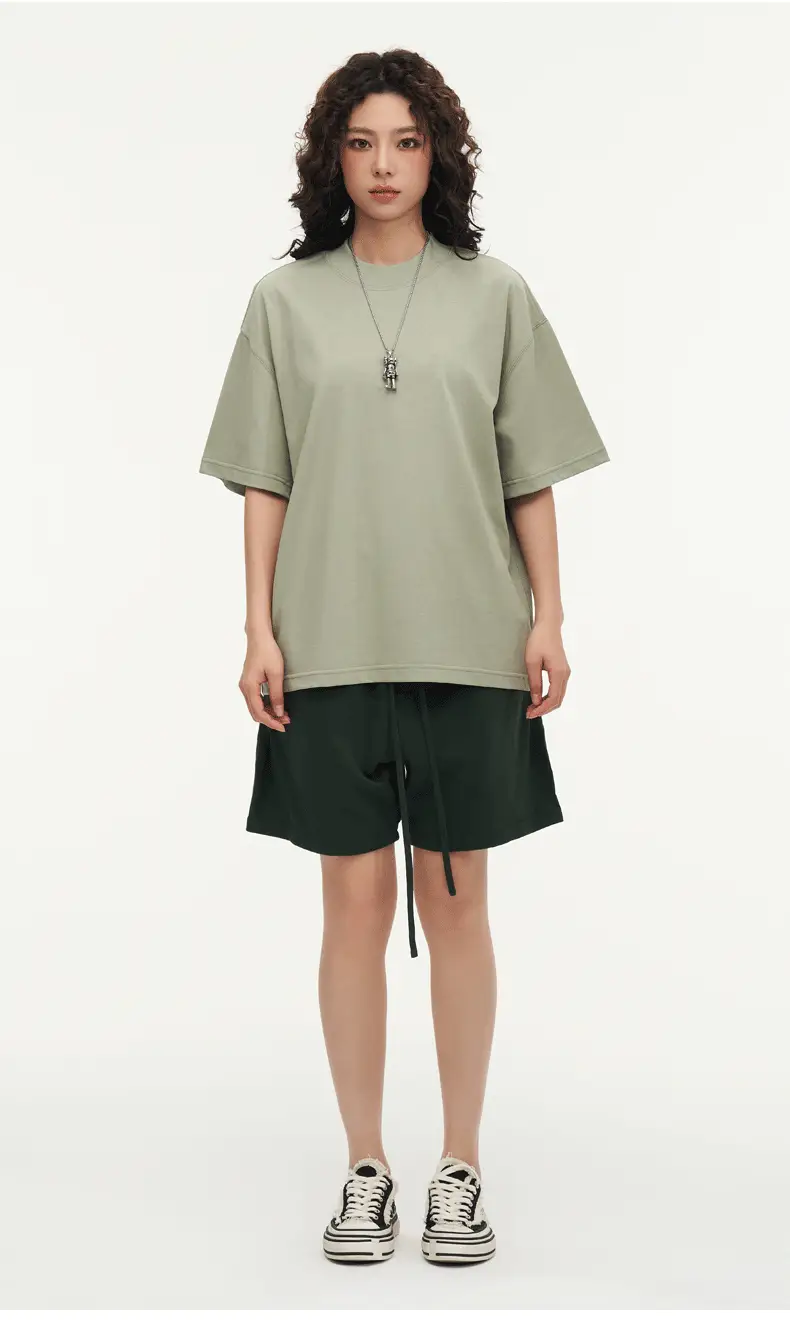 Red T-Shirt 32S Pure Cotton High Neck Loose Fit — feature 39