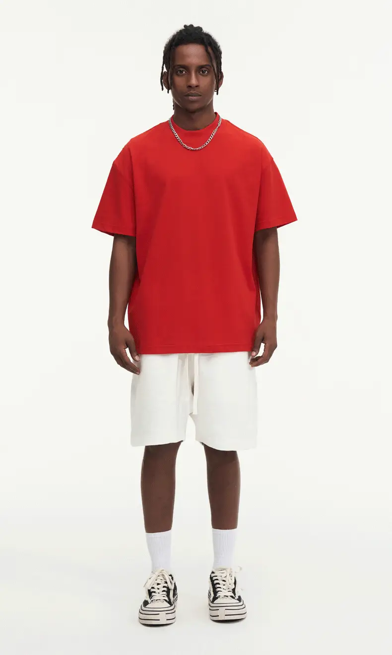 Red T-Shirt 32S Pure Cotton High Neck Loose Fit — feature 41