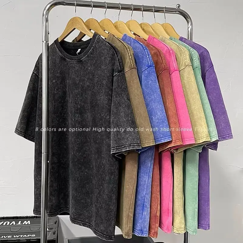 Washed Purple Cotton T-Shirt Men Loose Fit - Image 7