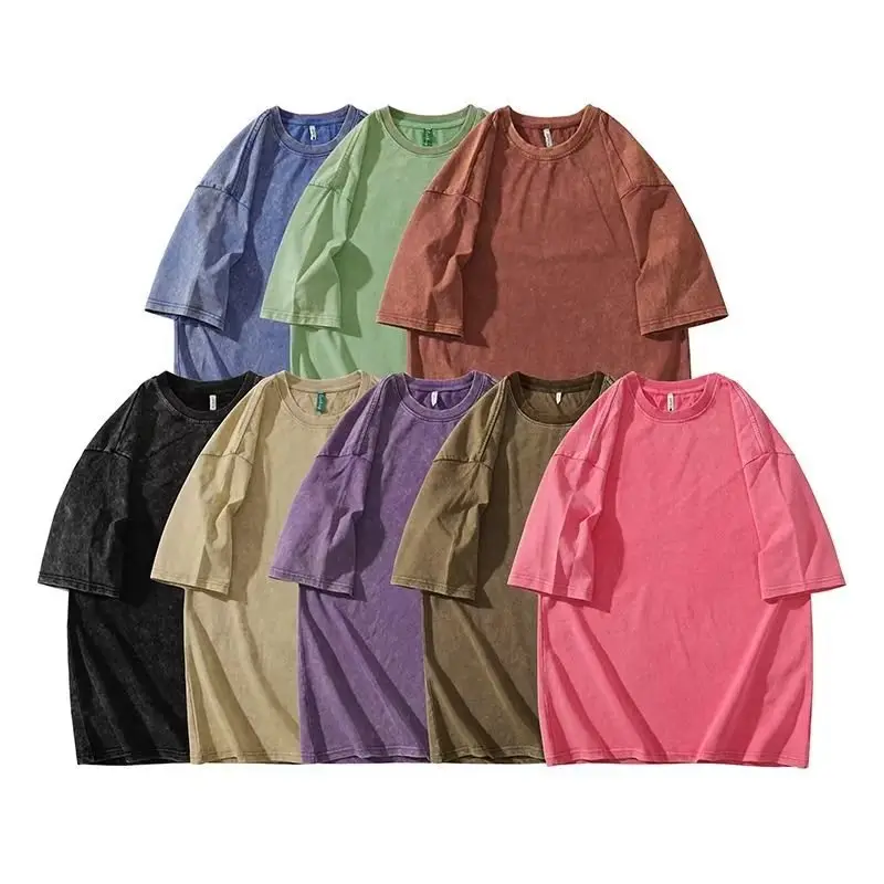 Washed Purple Cotton T-Shirt Men Loose Fit - Image 9