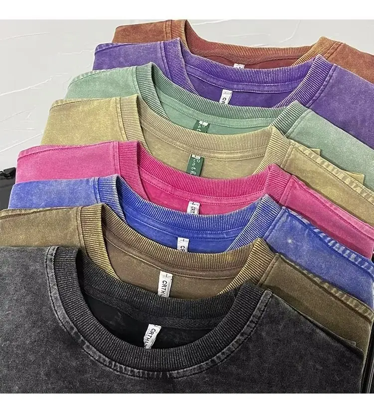 Washed Purple Cotton T-Shirt Men Loose Fit — feature 12