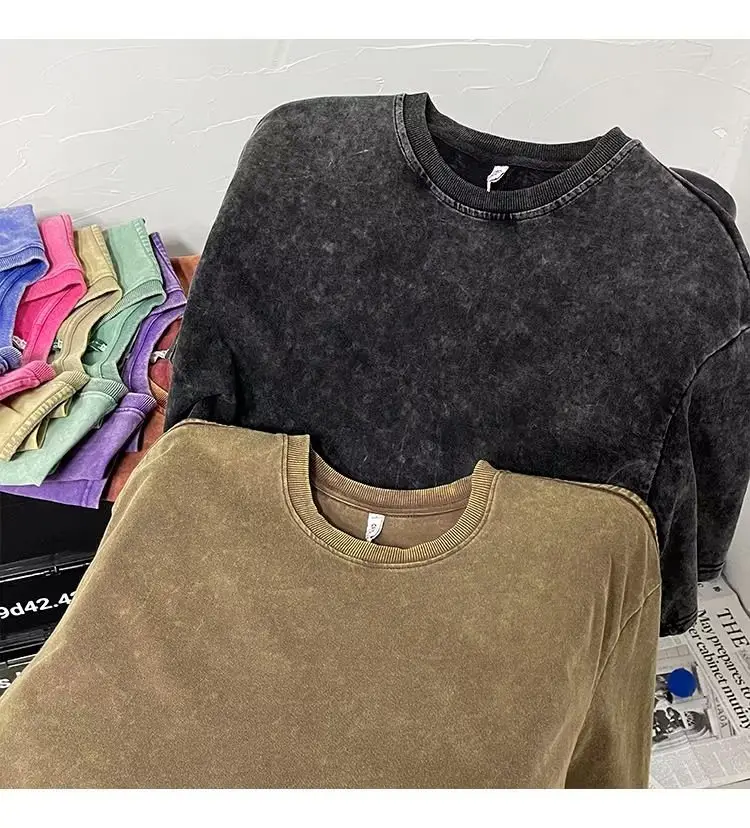 Washed Purple Cotton T-Shirt Men Loose Fit — feature 6