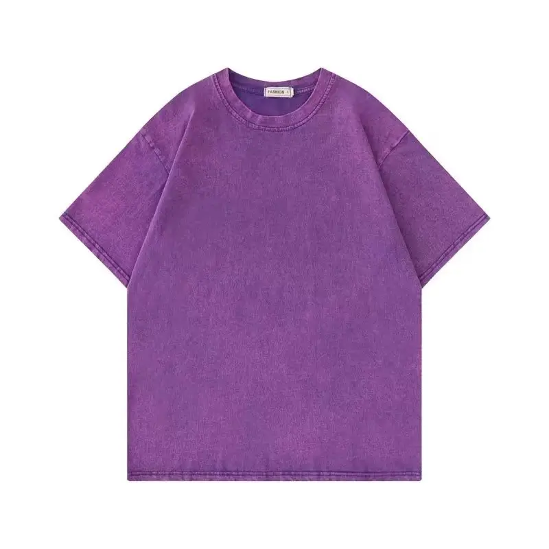 Washed Purple Cotton T-Shirt Men Loose Fit - Image 4