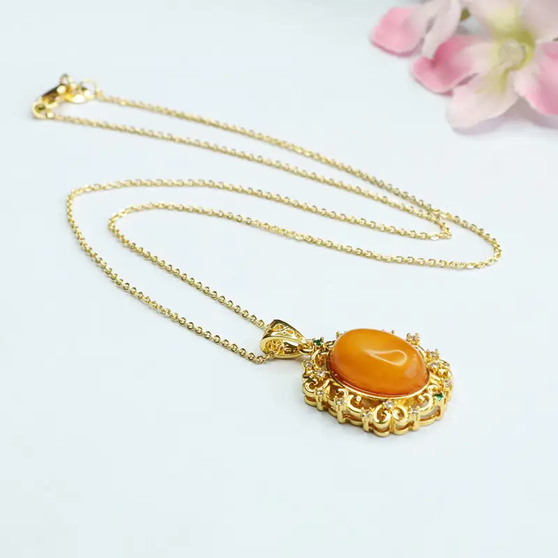 Natural Amber Pendant Necklace for Women Gold Plated - Image 6