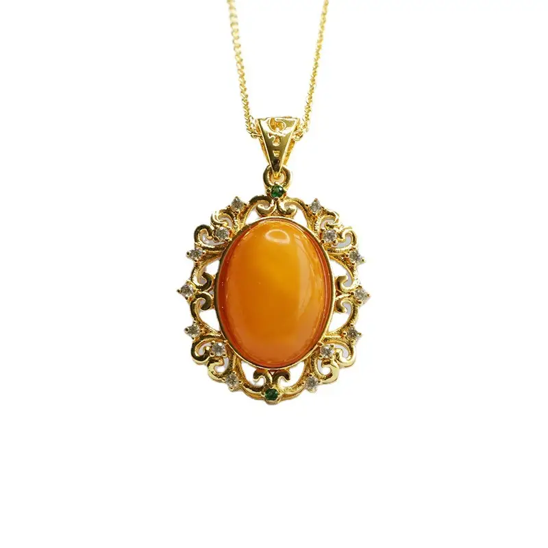 Natural Amber Pendant Necklace for Women Gold Plated - Image 7