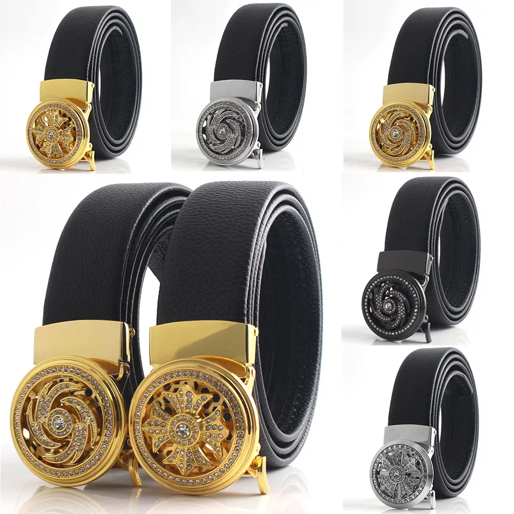 Men's Black Leather Belt with Mechanical Buckle - Image 6