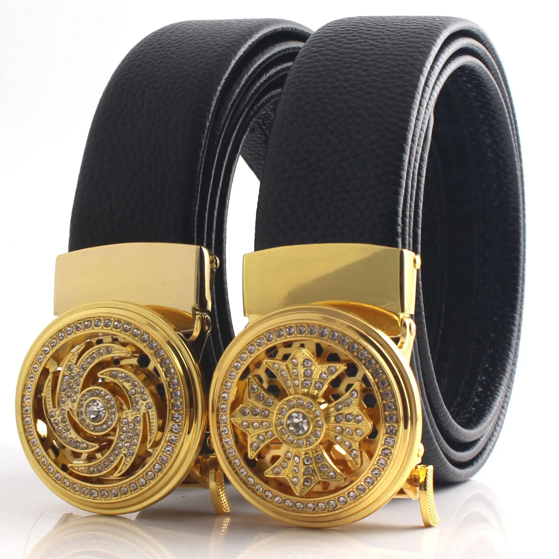 Men's Black Leather Belt with Mechanical Buckle - Image 7