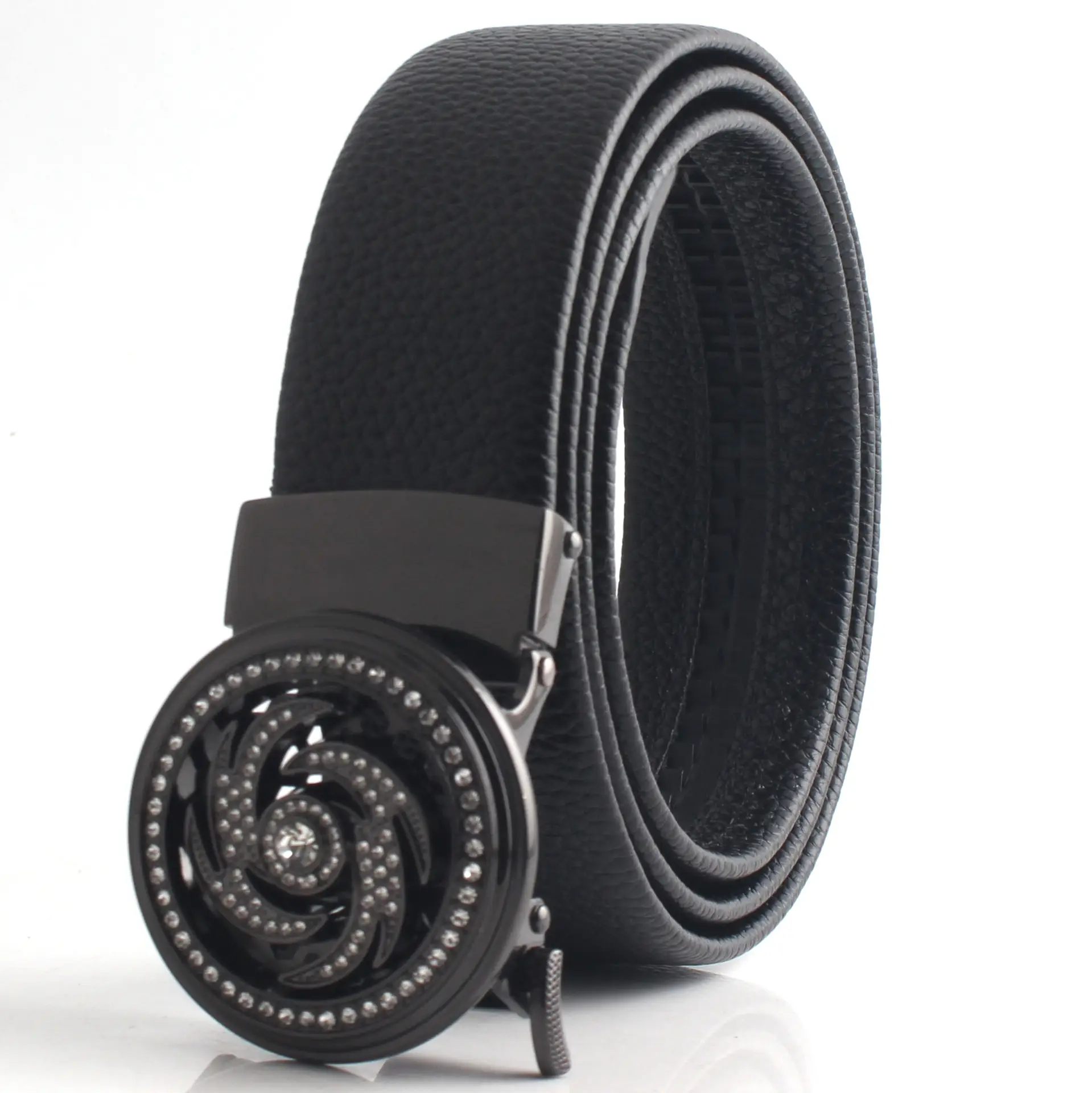 Men's Black Leather Belt with Mechanical Buckle - Image 9