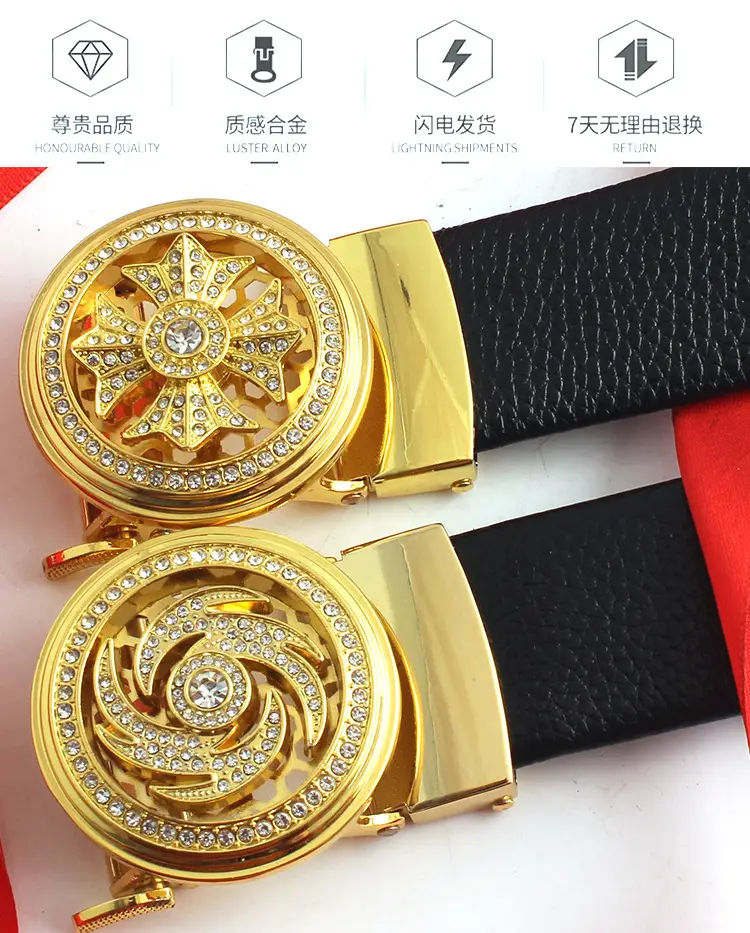 Men's Black Leather Belt with Mechanical Buckle β feature 2
