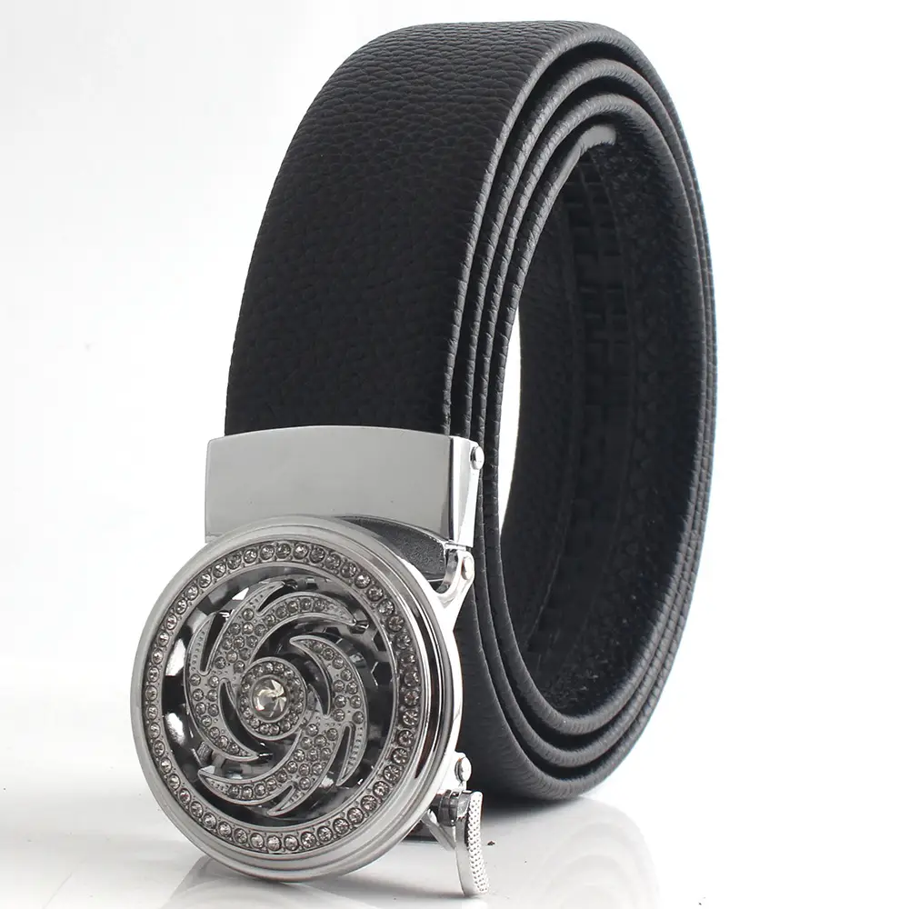 Men's Black Leather Belt with Mechanical Buckle - Image 4