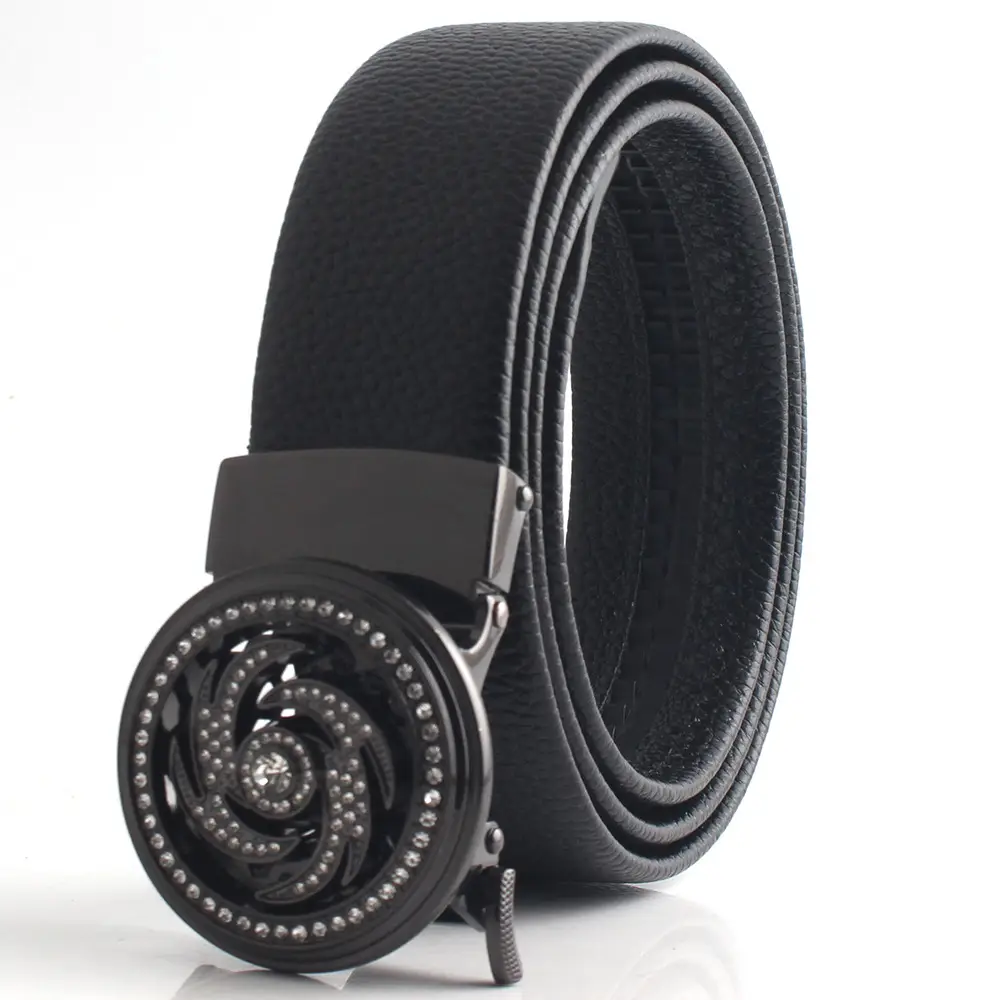 Men's Black Leather Belt with Mechanical Buckle - Image 5