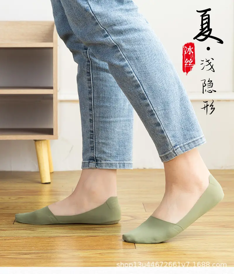 Boat socks women's summer ultra-thin invisible pure cotton bottom silicone non-slip heel shallow ice silk socks women's socks — feature 1