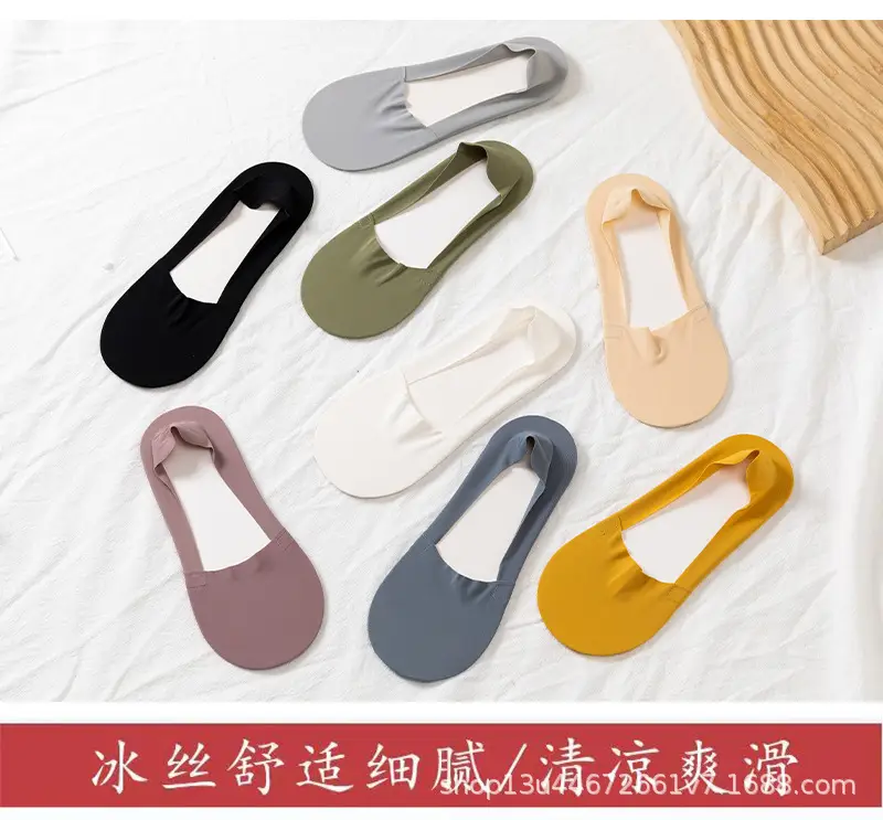 Boat socks women's summer ultra-thin invisible pure cotton bottom silicone non-slip heel shallow ice silk socks women's socks — feature 11