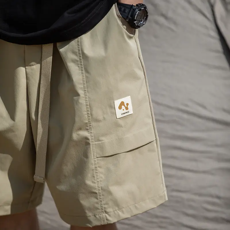 Korean Lu Men's Beige Belt Shorts Summer New