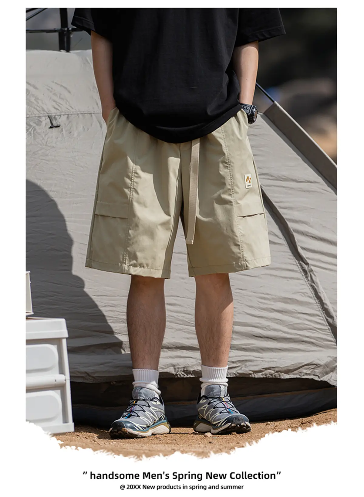 Korean Lu Men's Beige Belt Shorts Summer New — feature 10