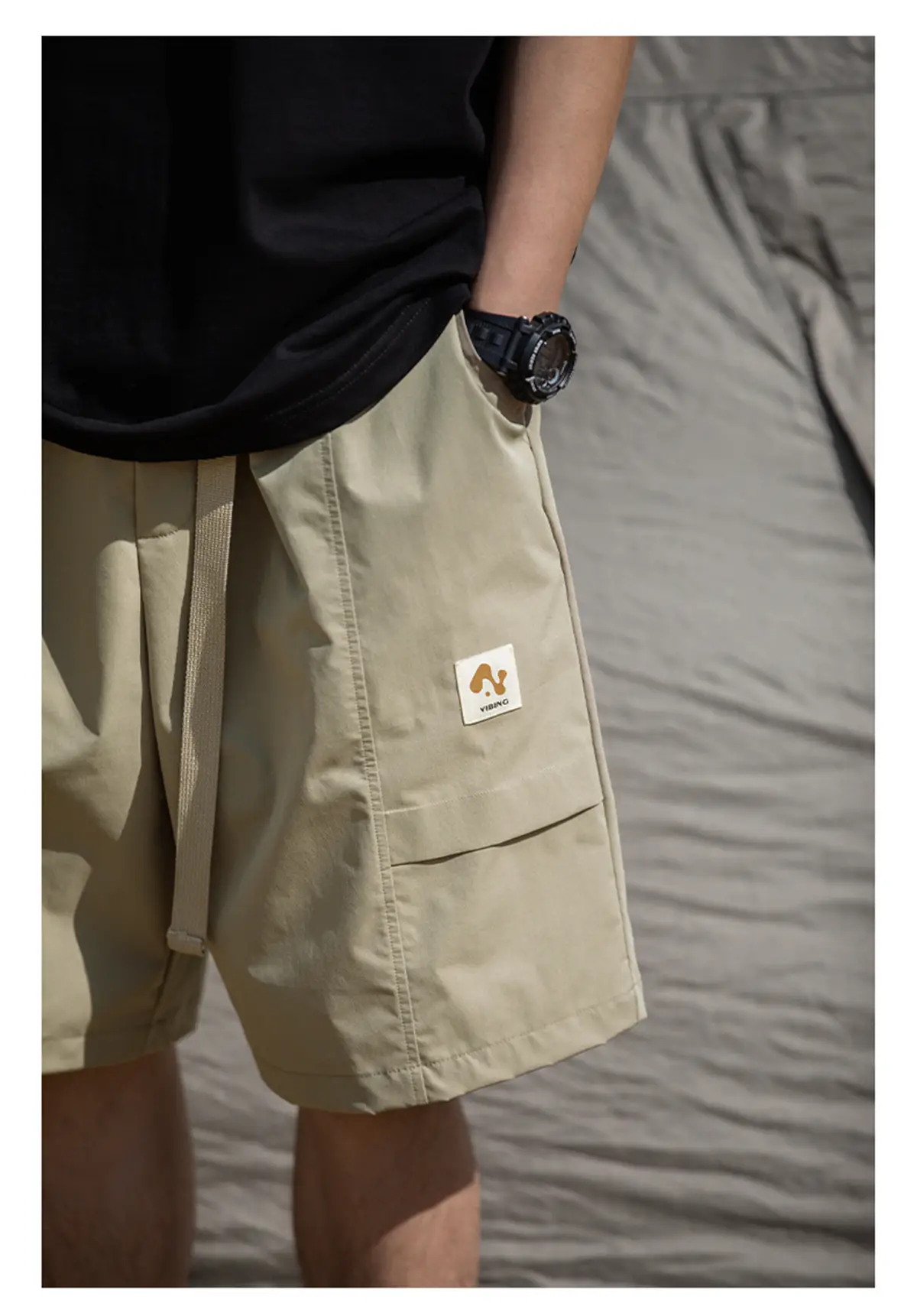 Korean Lu Men's Beige Belt Shorts Summer New — feature 12