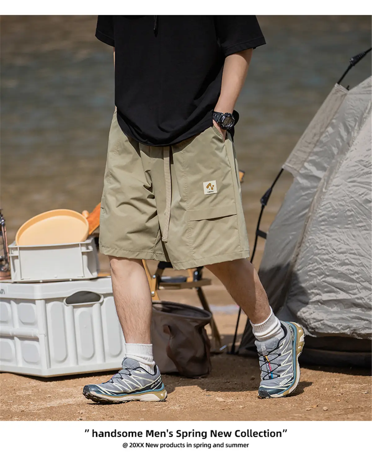 Korean Lu Men's Beige Belt Shorts Summer New — feature 13