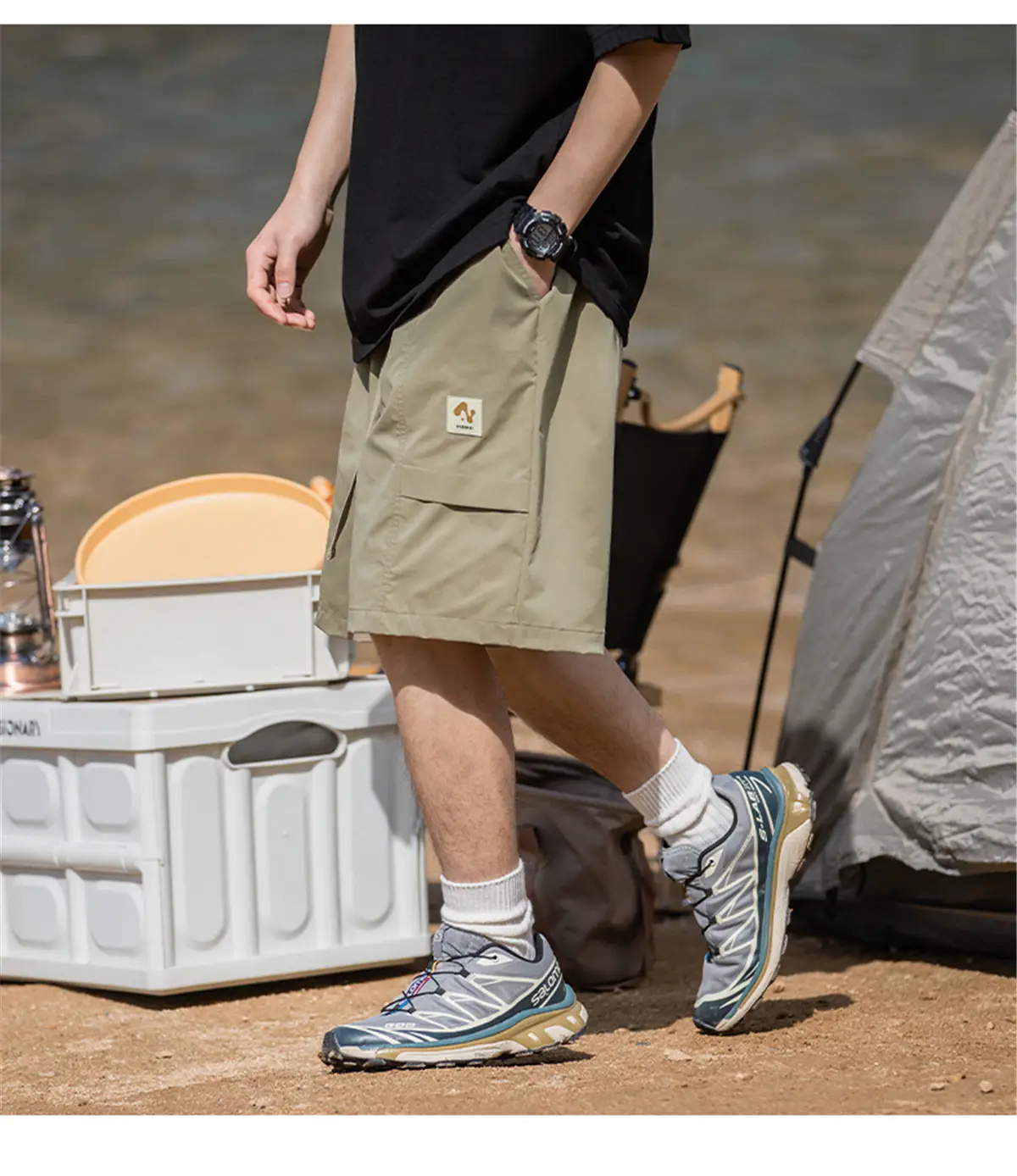 Korean Lu Men's Beige Belt Shorts Summer New — feature 14