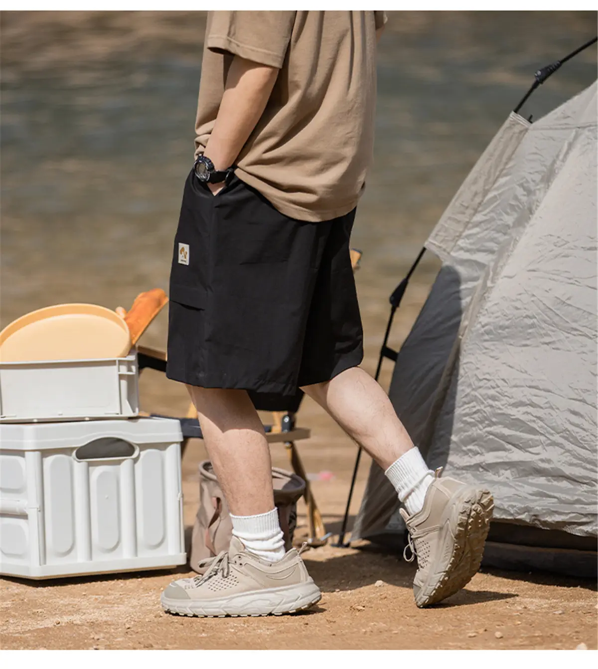 Korean Lu Men's Beige Belt Shorts Summer New — feature 16