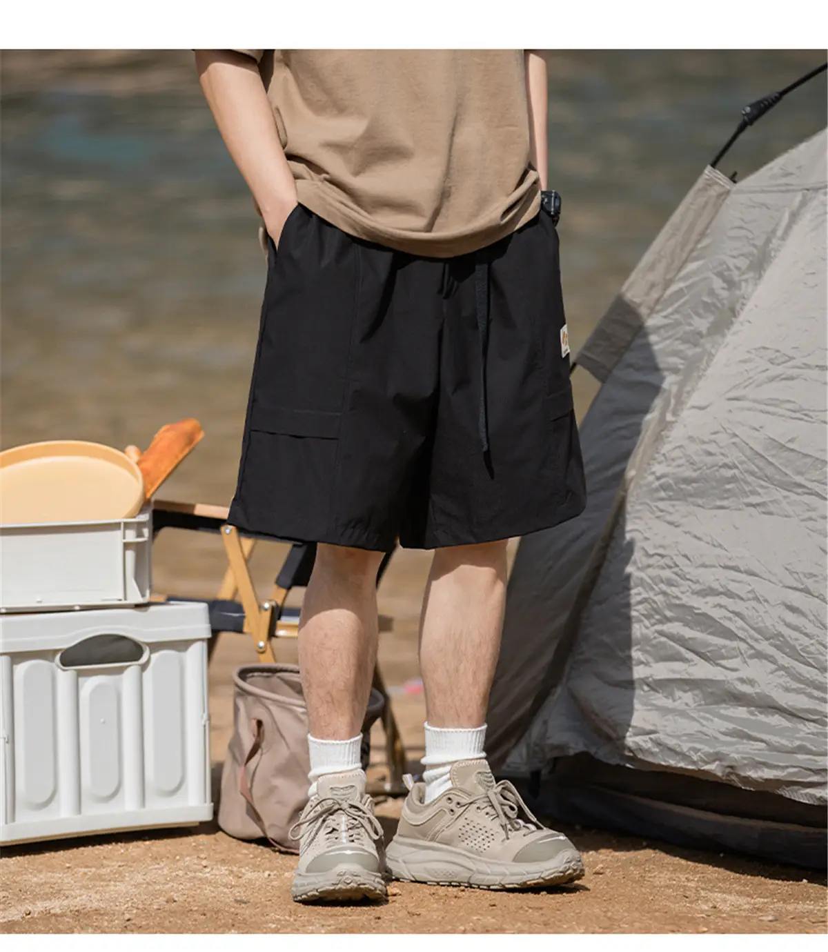 Korean Lu Men's Beige Belt Shorts Summer New — feature 17