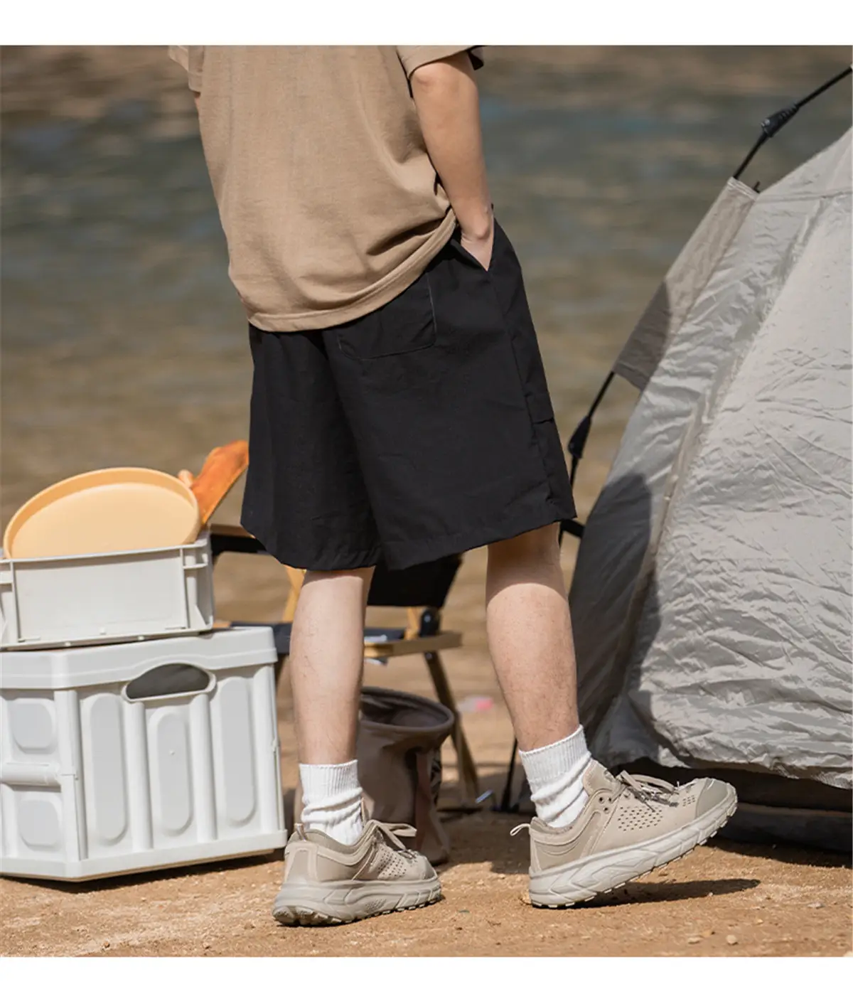 Korean Lu Men's Beige Belt Shorts Summer New — feature 18