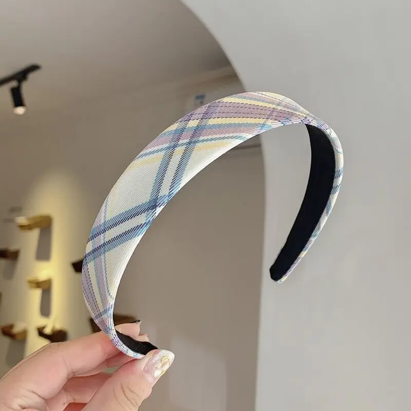 Plaid Adjustable Headband for Girls Summer Wear - Image 4