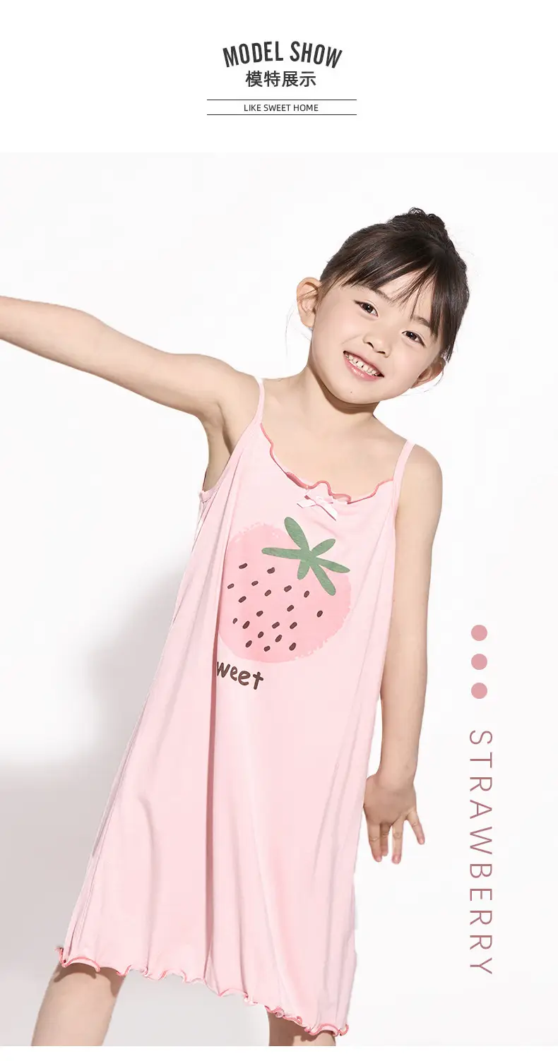 Yousse Children's Nightgown Women's Summer Thin Sling Nightgown Big Girl Princess Nightgown Sling Girls' Home Clothes — feature 13